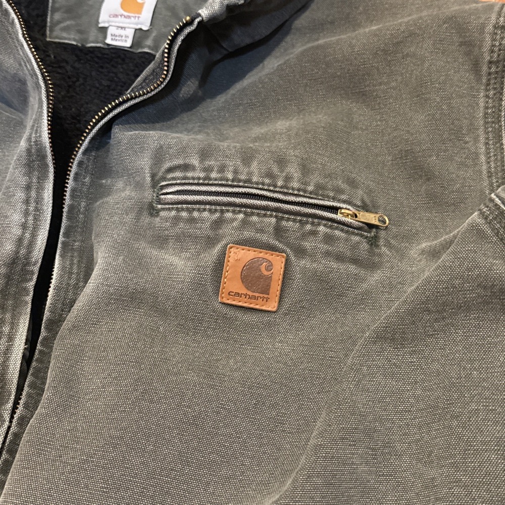 Y2K Carhartt J141 MOS green hooded work wear jacket Sherpa 2XL Rare - Picture 3 of 12